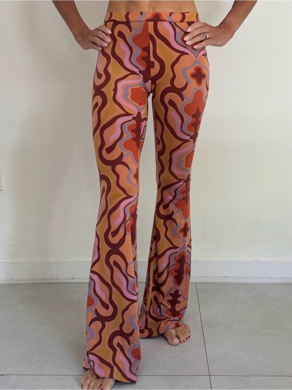 Free People Retro Swirl Flare Pants - Rust, Pink, Lavender